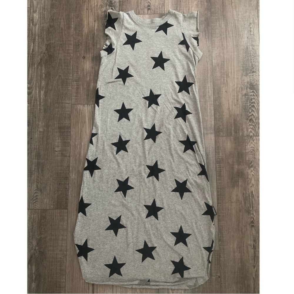 Nununu Gray Black Star Print Dress 12/14 EUC